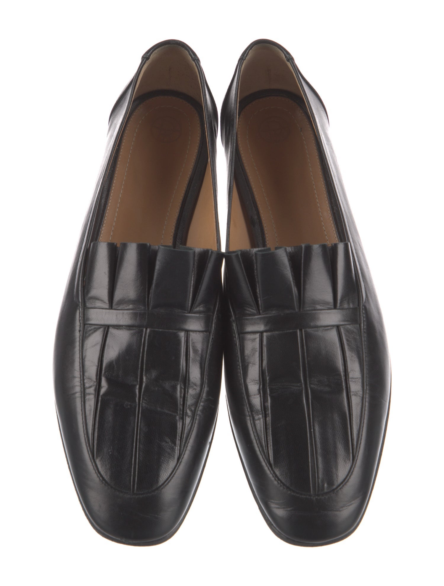 The Row Leather Pleated Accents Loafers